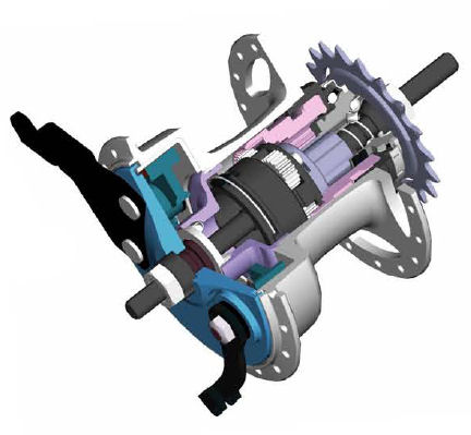 Cross-section of Sturmey-Archer 3-speed drum-brake hub